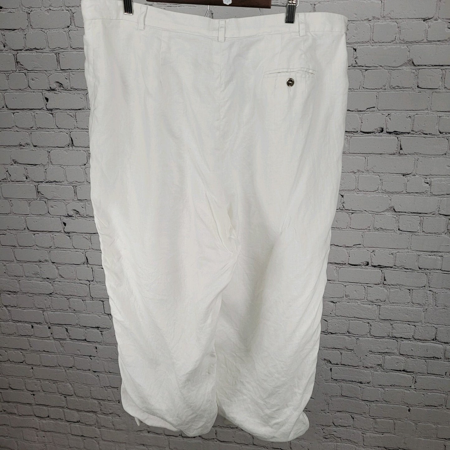 Lauren Ralph Lauren White Linen High Rise Wide Leg Crop Pants Size 20W (39x25)