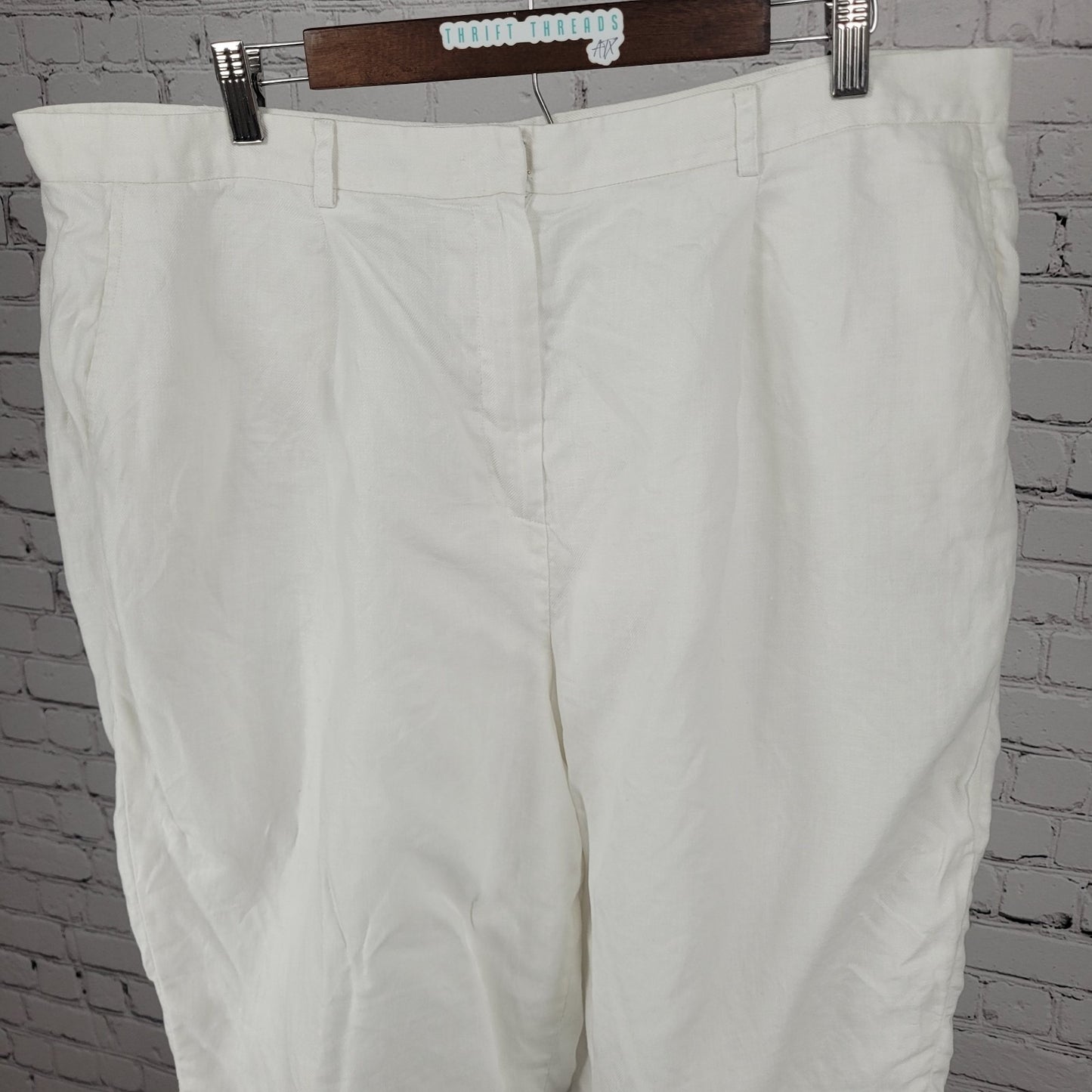 Lauren Ralph Lauren White Linen High Rise Wide Leg Crop Pants Size 20W (39x25)