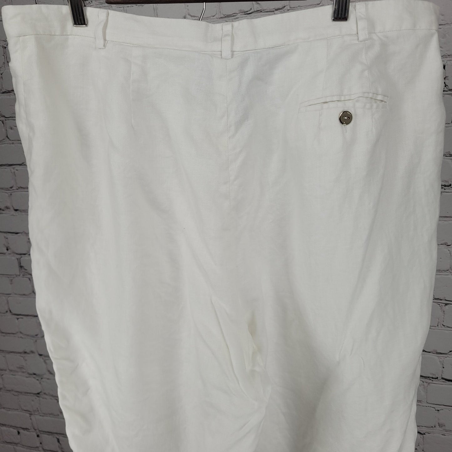 Lauren Ralph Lauren White Linen High Rise Wide Leg Crop Pants Size 20W (39x25)