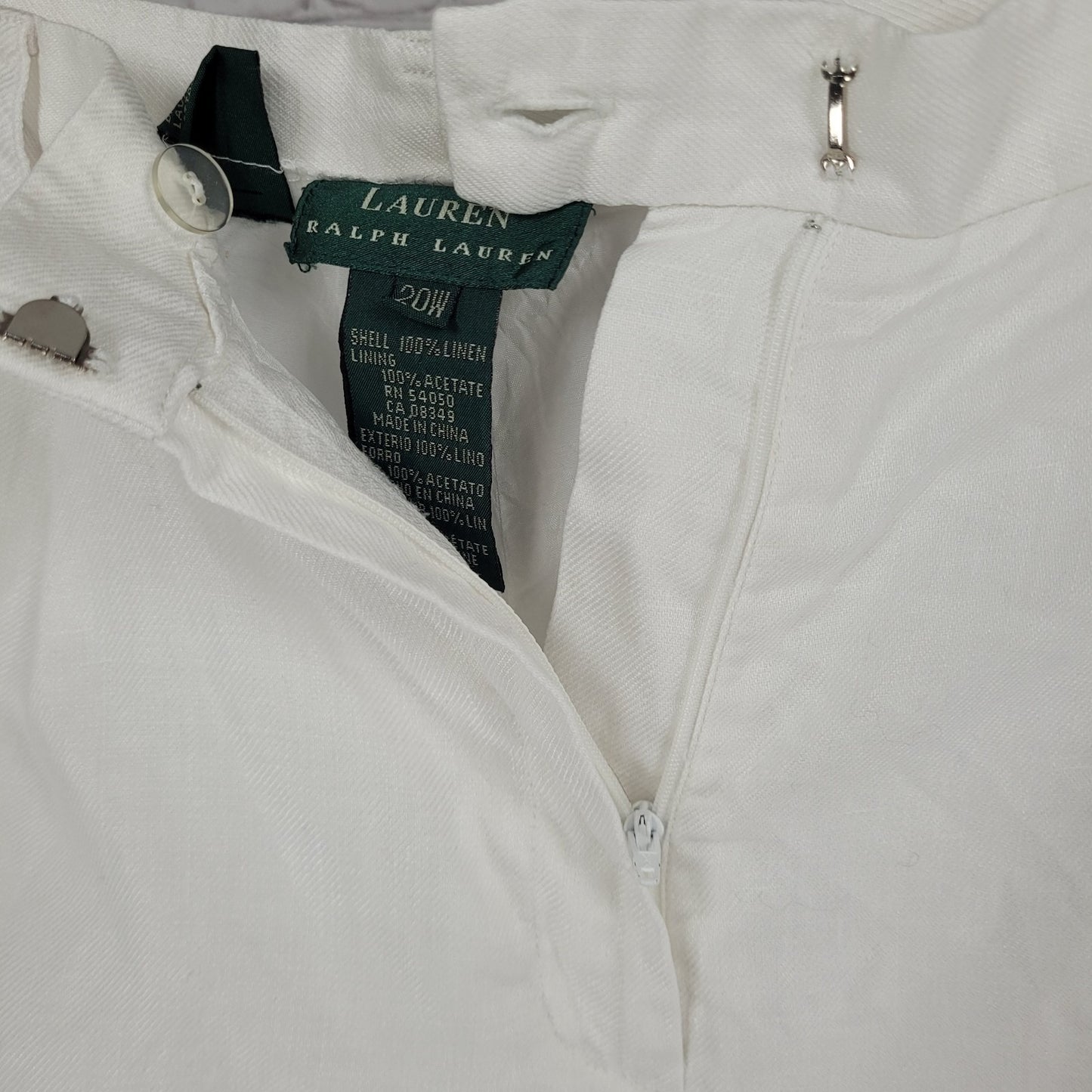 Lauren Ralph Lauren White Linen High Rise Wide Leg Crop Pants Size 20W (39x25)