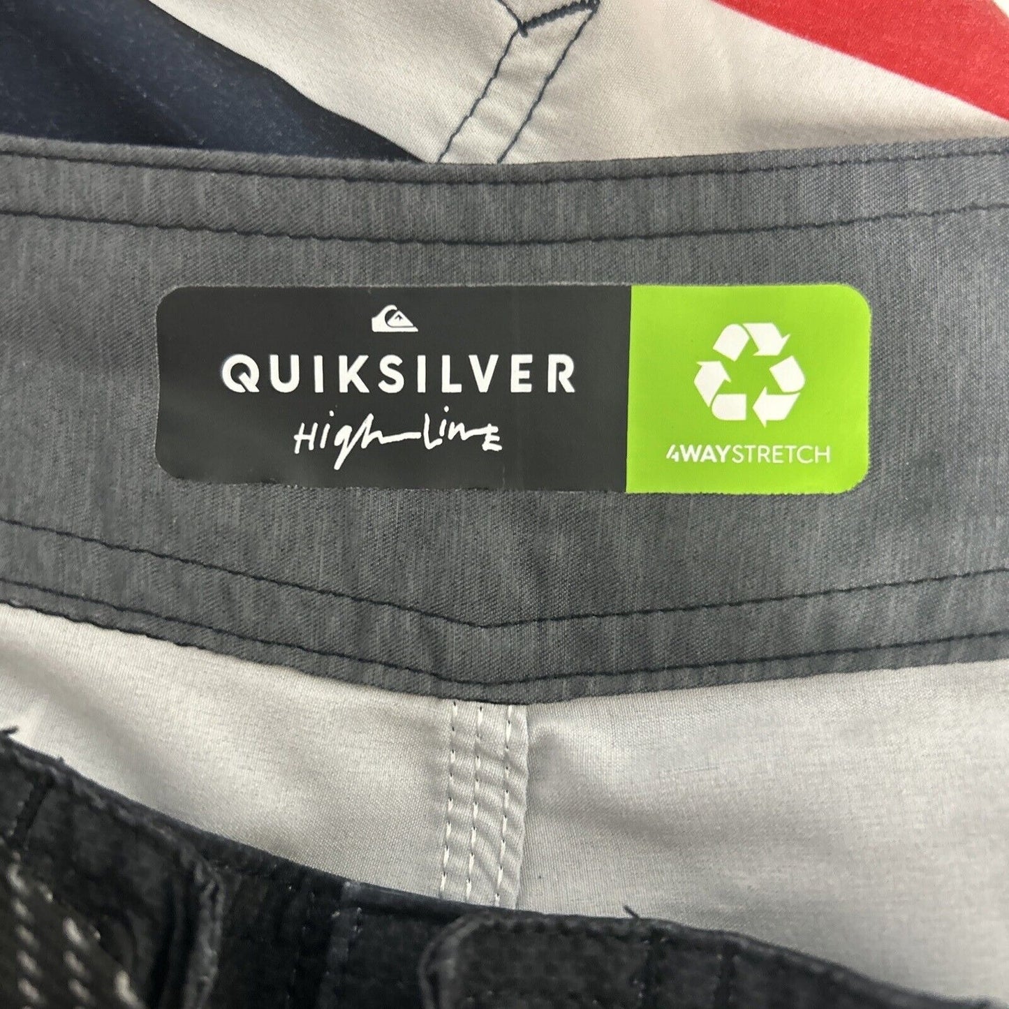 Quicksilver High Line 4 Way Stretch Swim Trunks Red White Blue Mens 30 (30x9.5)