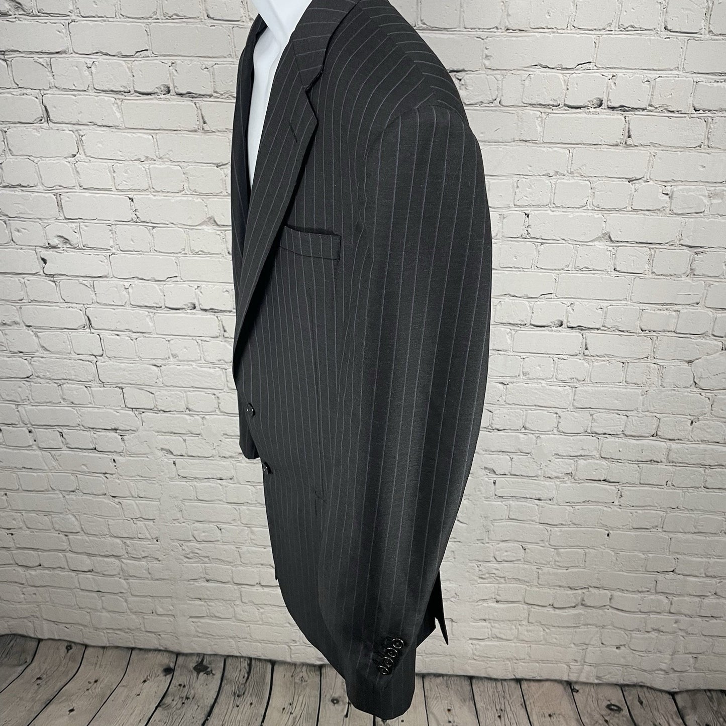 Hickey Freeman Black Pinstripe Super 130’s Blazer Sport Coat USA Made Size 42L