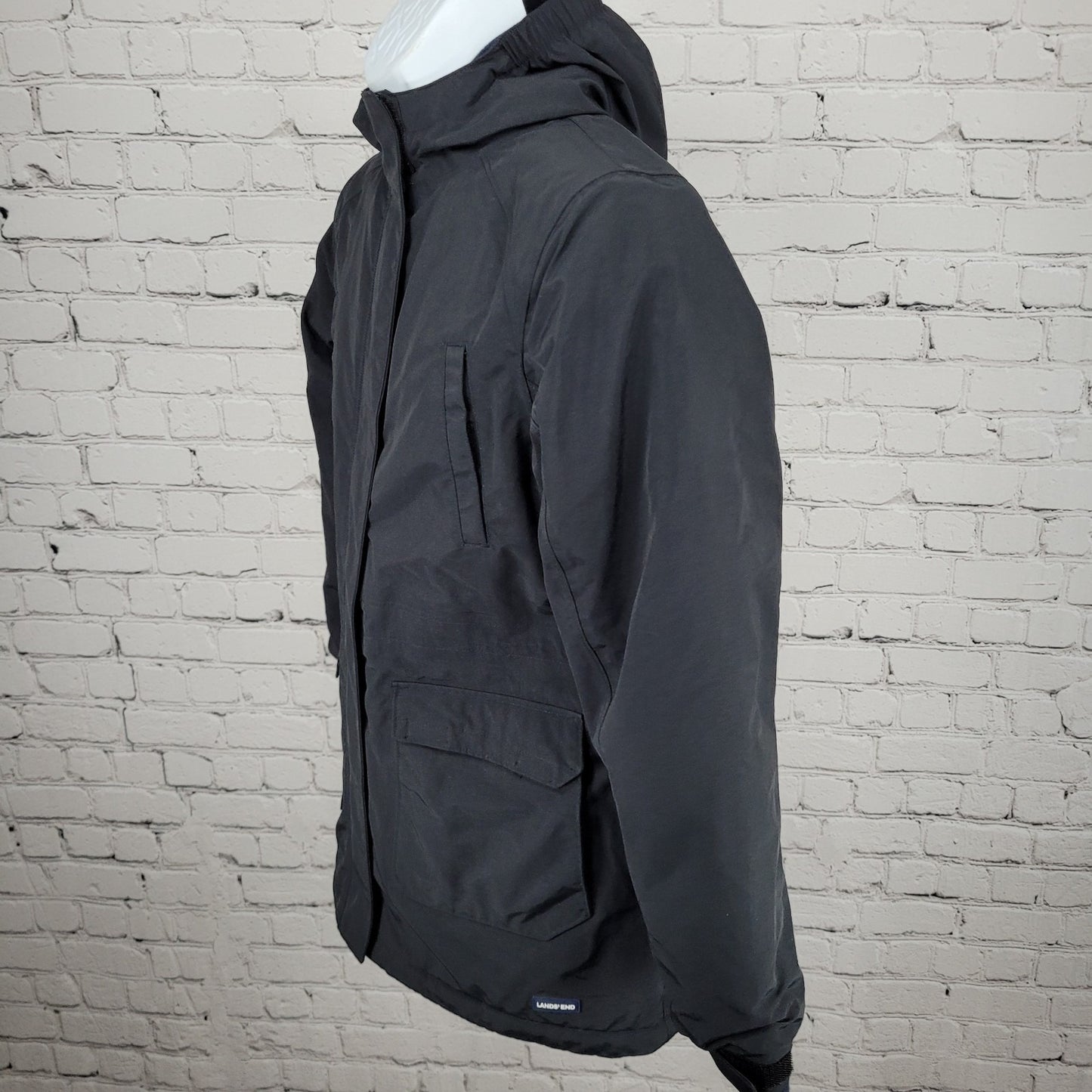 Lands' End Navy Waterproof Windproof Hooded Fleece Lined Full Zip Jacket XL/16