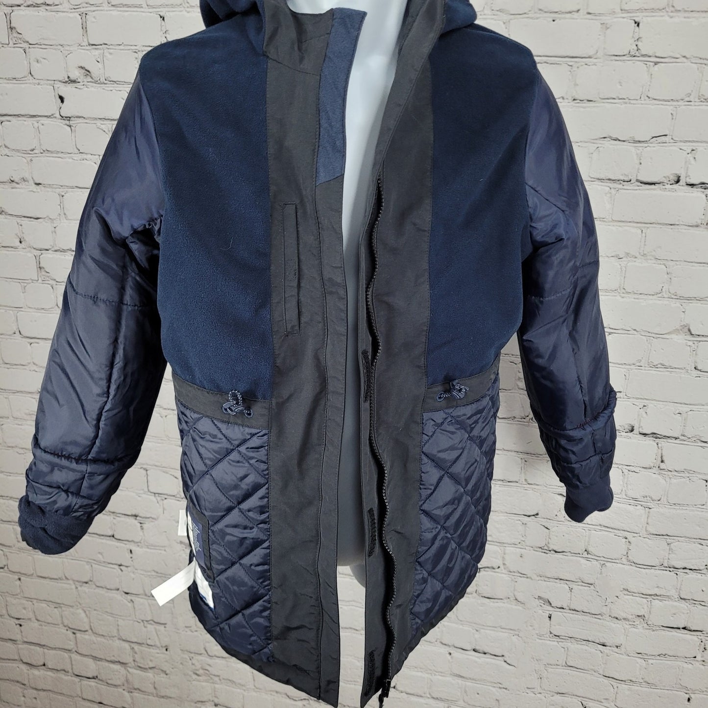 Lands' End Navy Waterproof Windproof Hooded Fleece Lined Full Zip Jacket XL/16