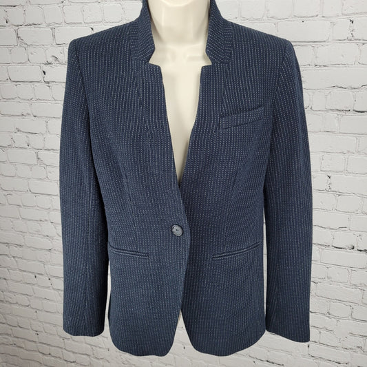 Ann Taylor Loft Navy Pinstriped 1 Button Vented Stretch Blazer Jacket Size 0
