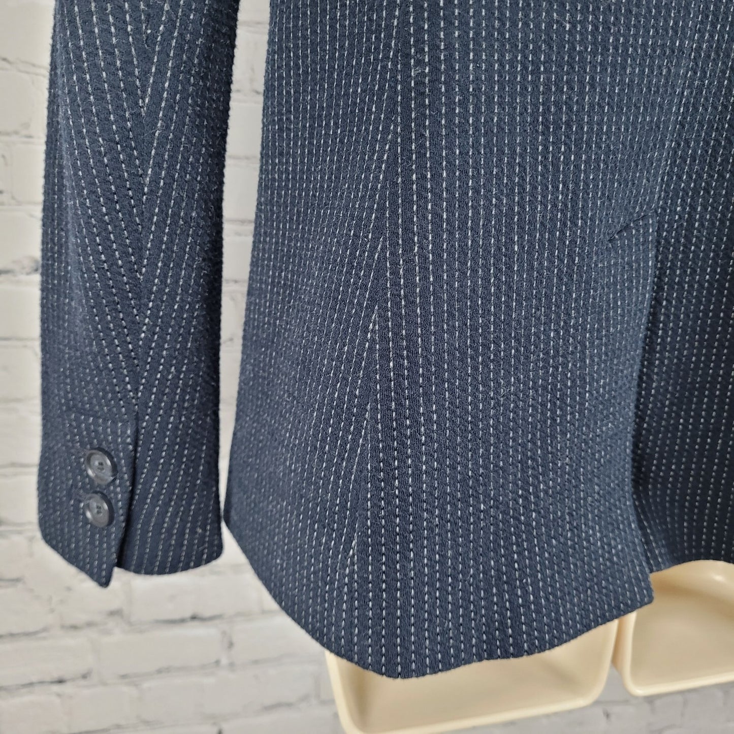 Ann Taylor Loft Navy Pinstriped 1 Button Vented Stretch Blazer Jacket Size 0