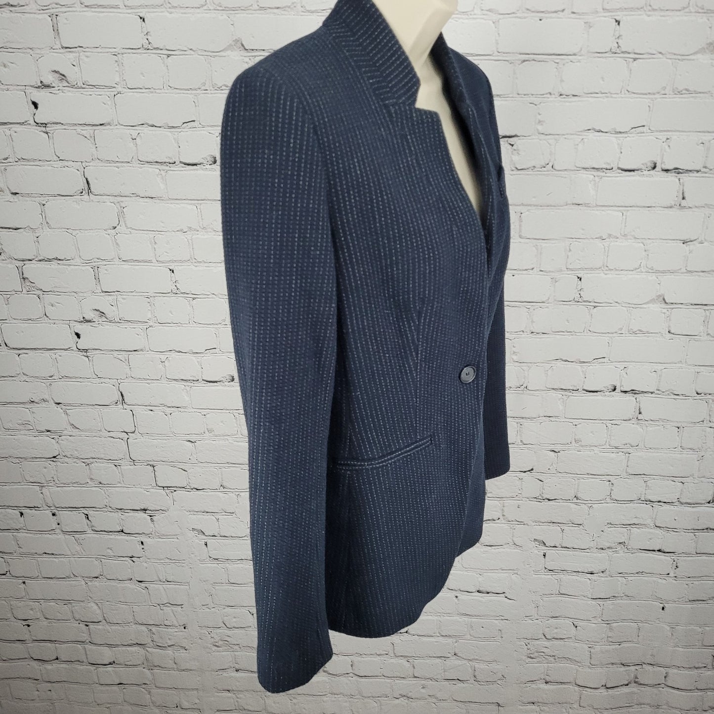 Ann Taylor Loft Navy Pinstriped 1 Button Vented Stretch Blazer Jacket Size 0