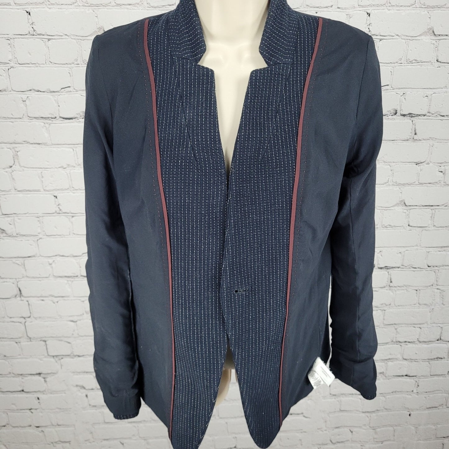 Ann Taylor Loft Navy Pinstriped 1 Button Vented Stretch Blazer Jacket Size 0