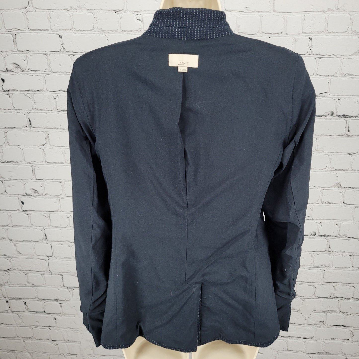 Ann Taylor Loft Navy Pinstriped 1 Button Vented Stretch Blazer Jacket Size 0