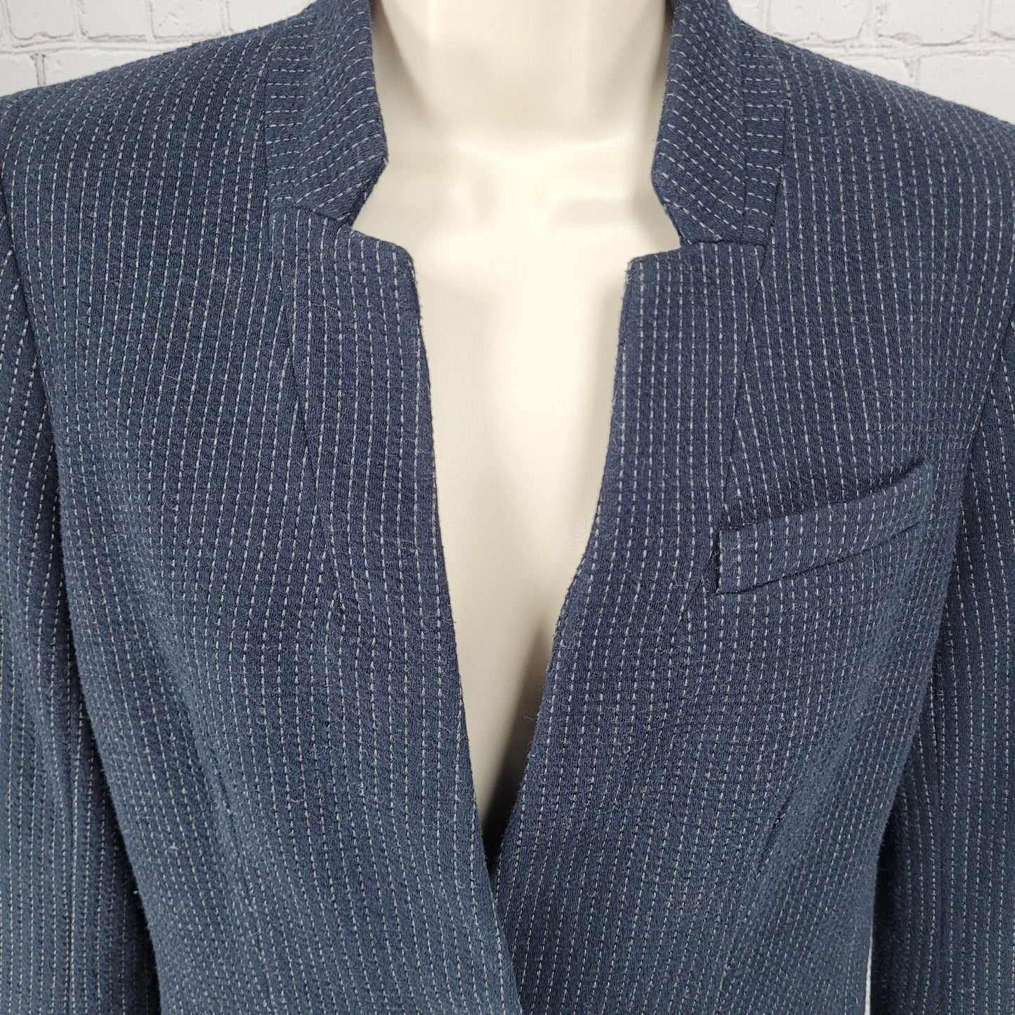 Ann Taylor Loft Navy Pinstriped 1 Button Vented Stretch Blazer Jacket Size 0