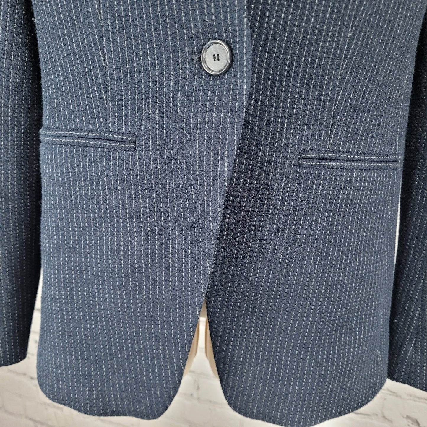 Ann Taylor Loft Navy Pinstriped 1 Button Vented Stretch Blazer Jacket Size 0