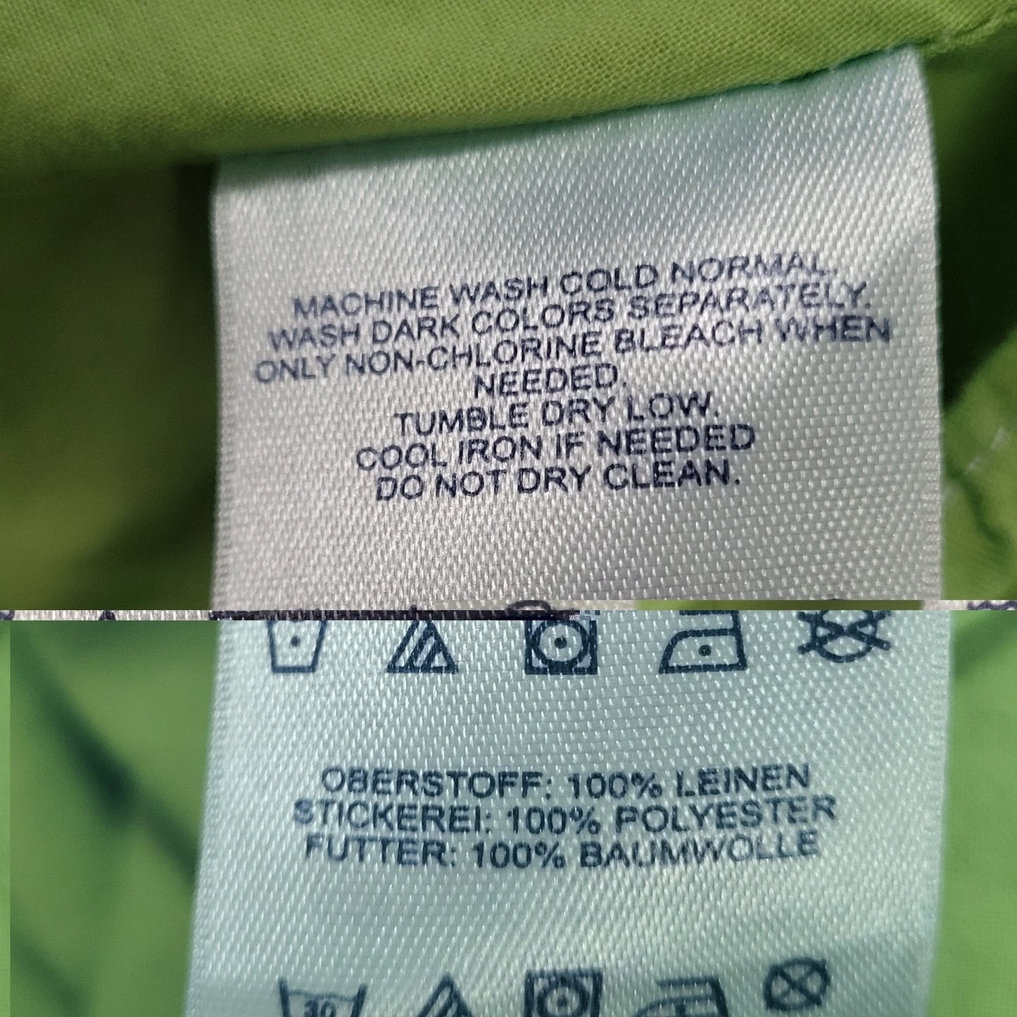 Lands’ End Green 100% Linen Embroidered Sleeveless Lined Short A-Line Dress 6