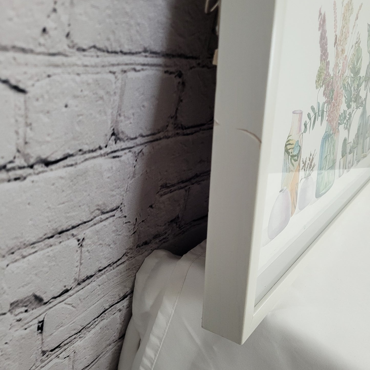 Eyre Tarney Watercolor Print Potted Plants Succulent White Framed Art 29"x14"