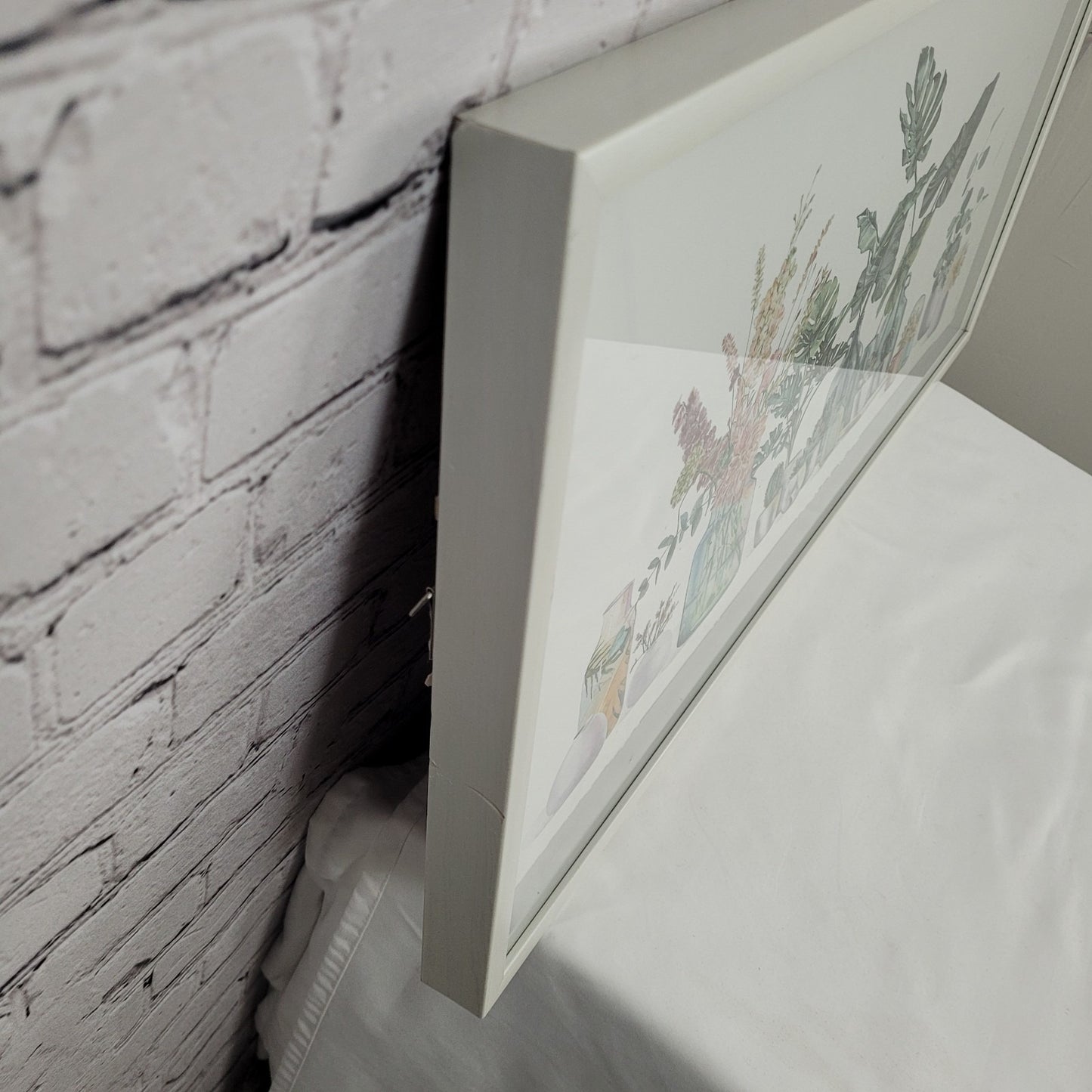 Eyre Tarney Watercolor Print Potted Plants Succulent White Framed Art 29"x14"