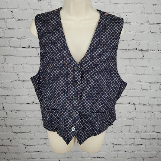 VTG Talbots Navy Geometric Lightweight Buttoned Lined Vest Size Medium M