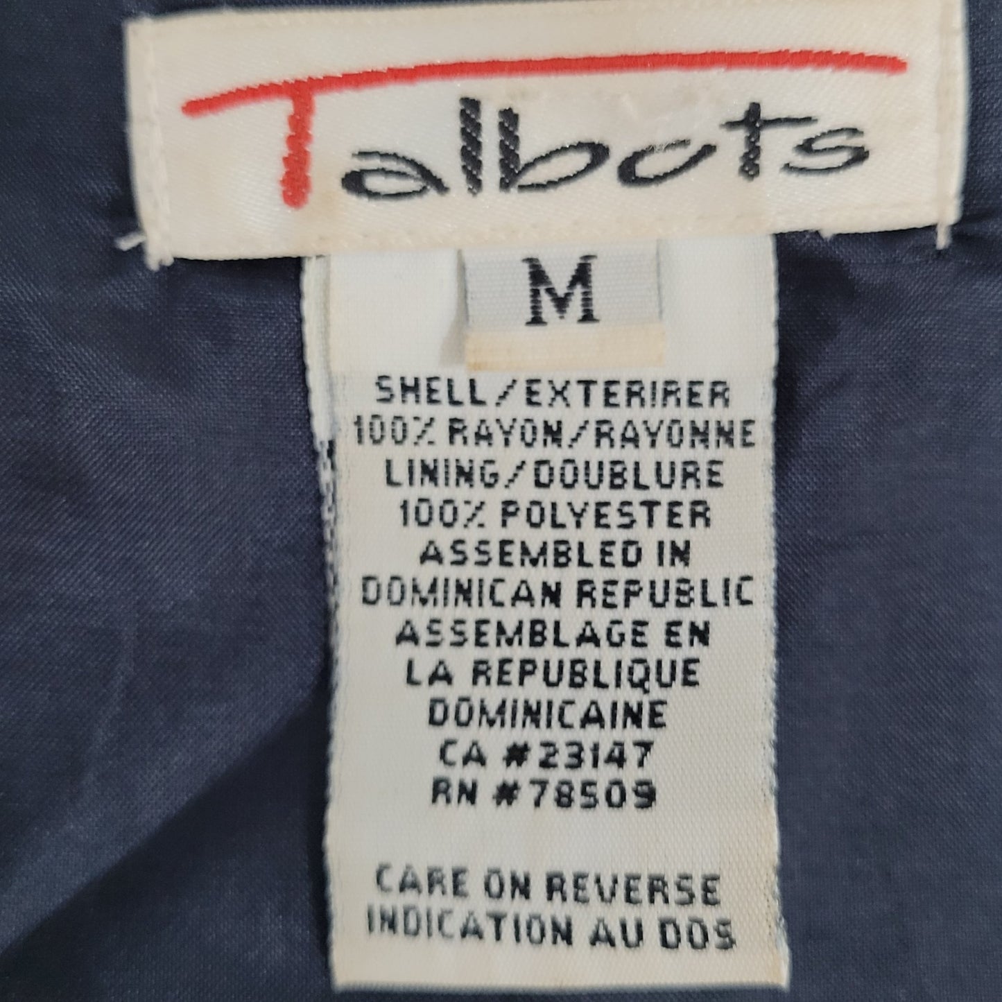 VTG Talbots Navy Geometric Lightweight Buttoned Lined Vest Size Medium M