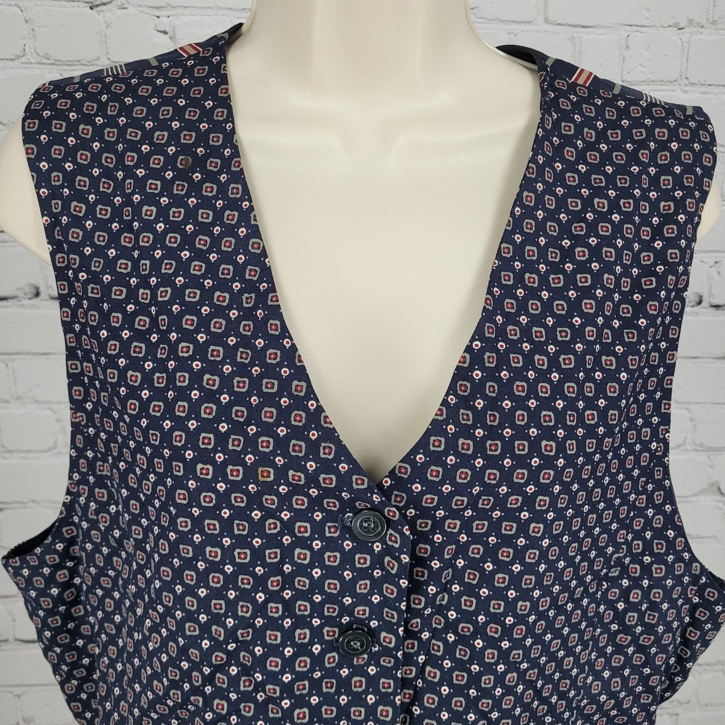 VTG Talbots Navy Geometric Lightweight Buttoned Lined Vest Size Medium M