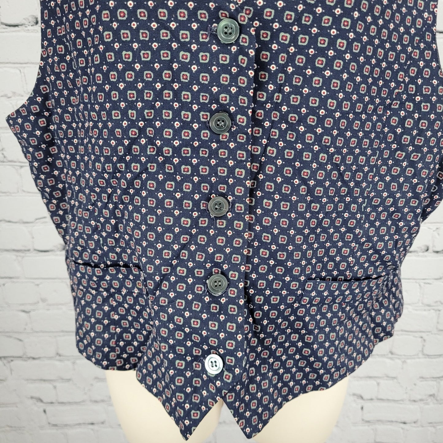 VTG Talbots Navy Geometric Lightweight Buttoned Lined Vest Size Medium M