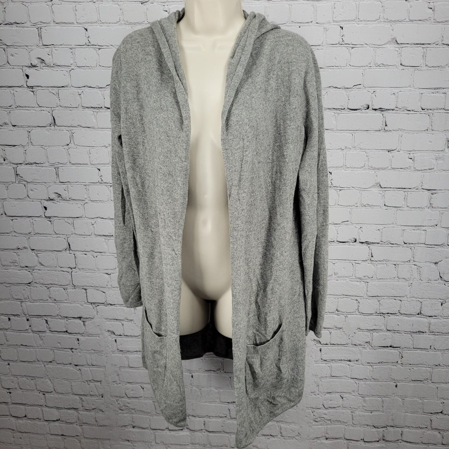 Pure Amici Grey 100% Cashmere Open Lightweight Hooded Cardigan Sweater Medium M