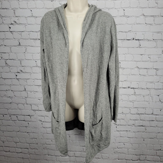 Pure Amici Grey 100% Cashmere Open Lightweight Hooded Cardigan Sweater Medium M