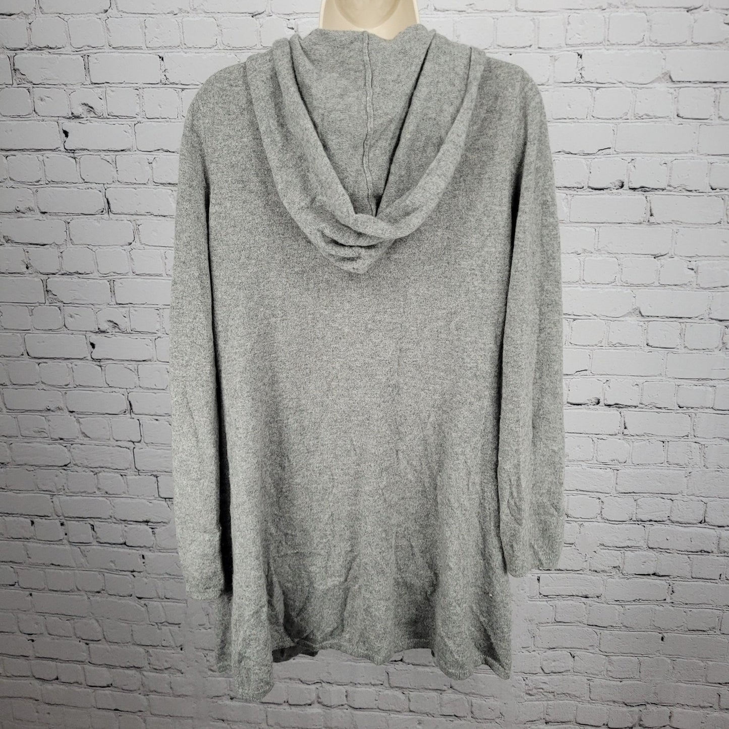 Pure Amici Grey 100% Cashmere Open Lightweight Hooded Cardigan Sweater Medium M