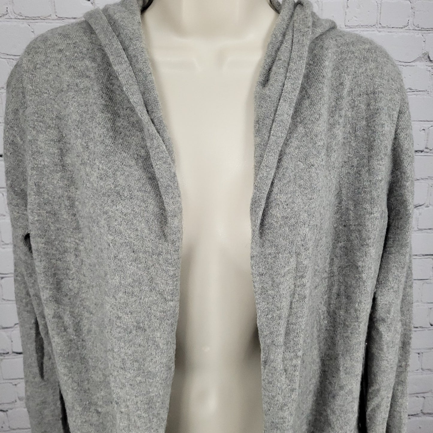 Pure Amici Grey 100% Cashmere Open Lightweight Hooded Cardigan Sweater Medium M