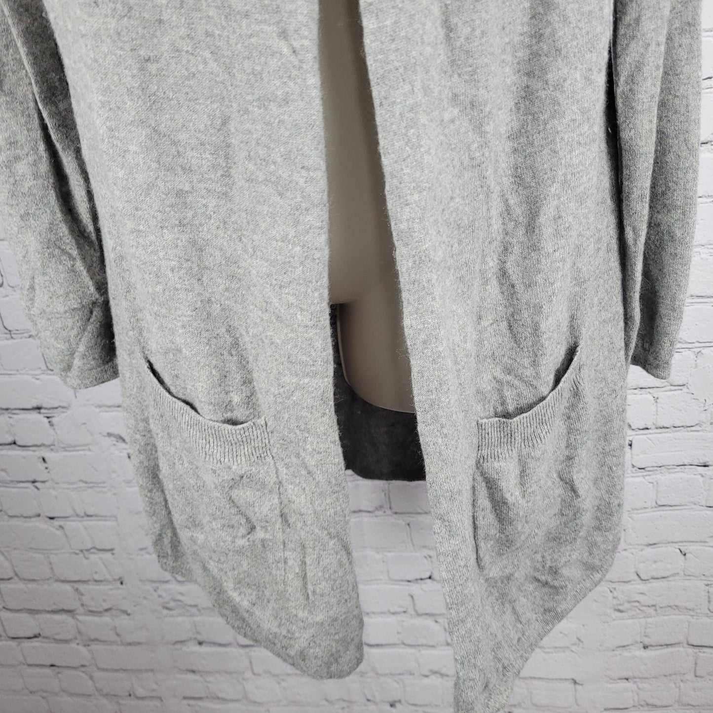 Pure Amici Grey 100% Cashmere Open Lightweight Hooded Cardigan Sweater Medium M