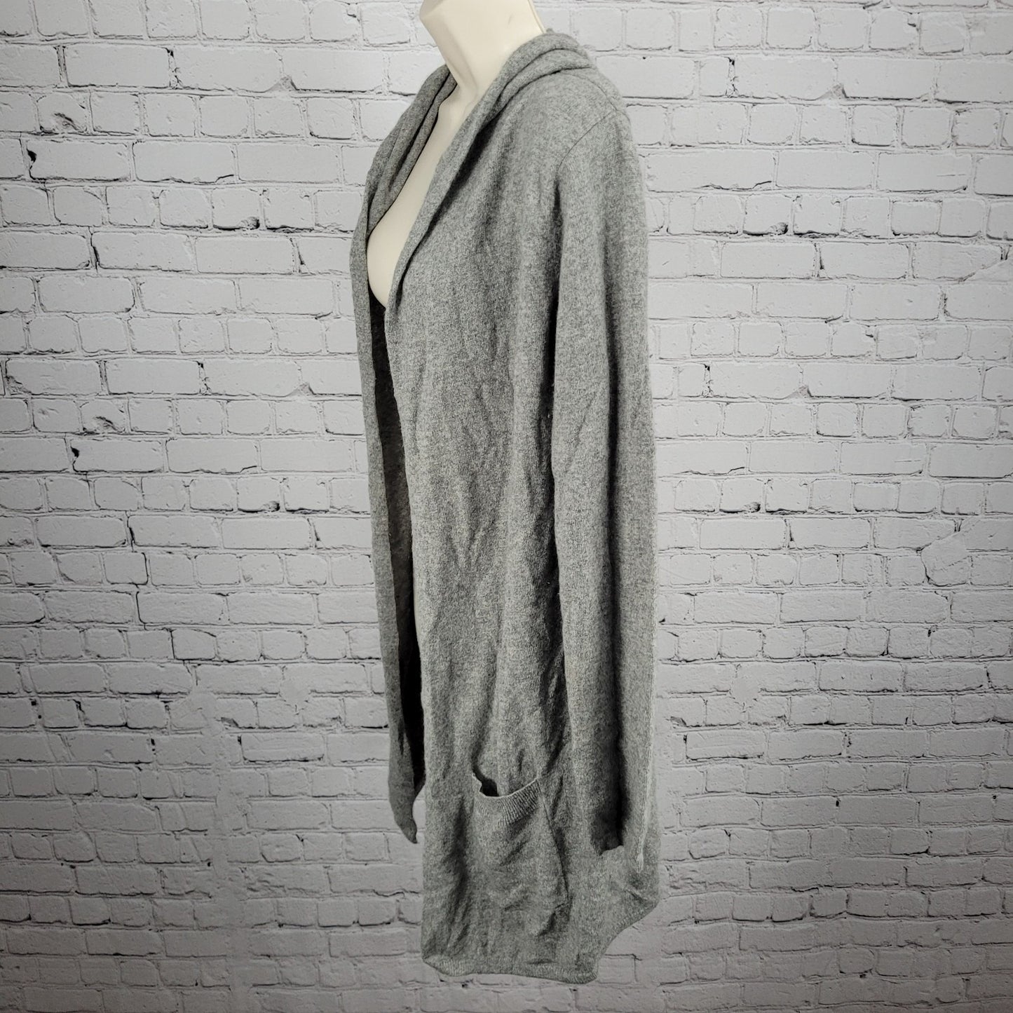Pure Amici Grey 100% Cashmere Open Lightweight Hooded Cardigan Sweater Medium M