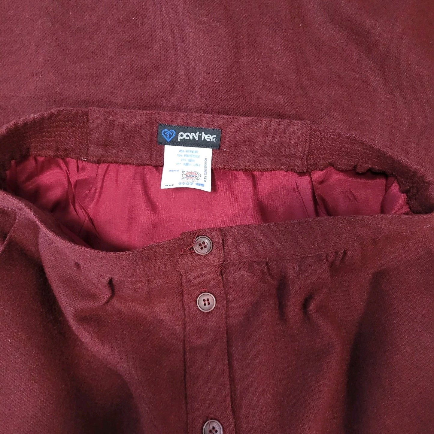 VTG Panther Red Wool Blend Buttoned A Line Skirt USA Made Size 11/12 (27x27)