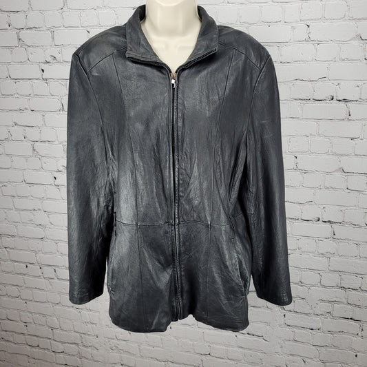 Worthington Black Genuine Lambskin Leather Pockets Full Zipped Jacket Size XL