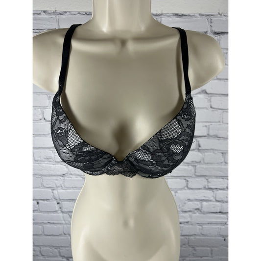 Victoria’s Secret Black Lace Biofit Demi Uplift Underwire Lightly Padded Bra 34D