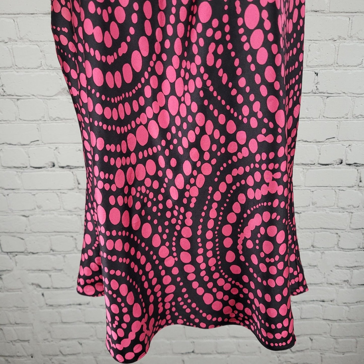 INC Black Pink 100% Silk Dots Sleeveless High Neck Tie Lined Top Blouse 14