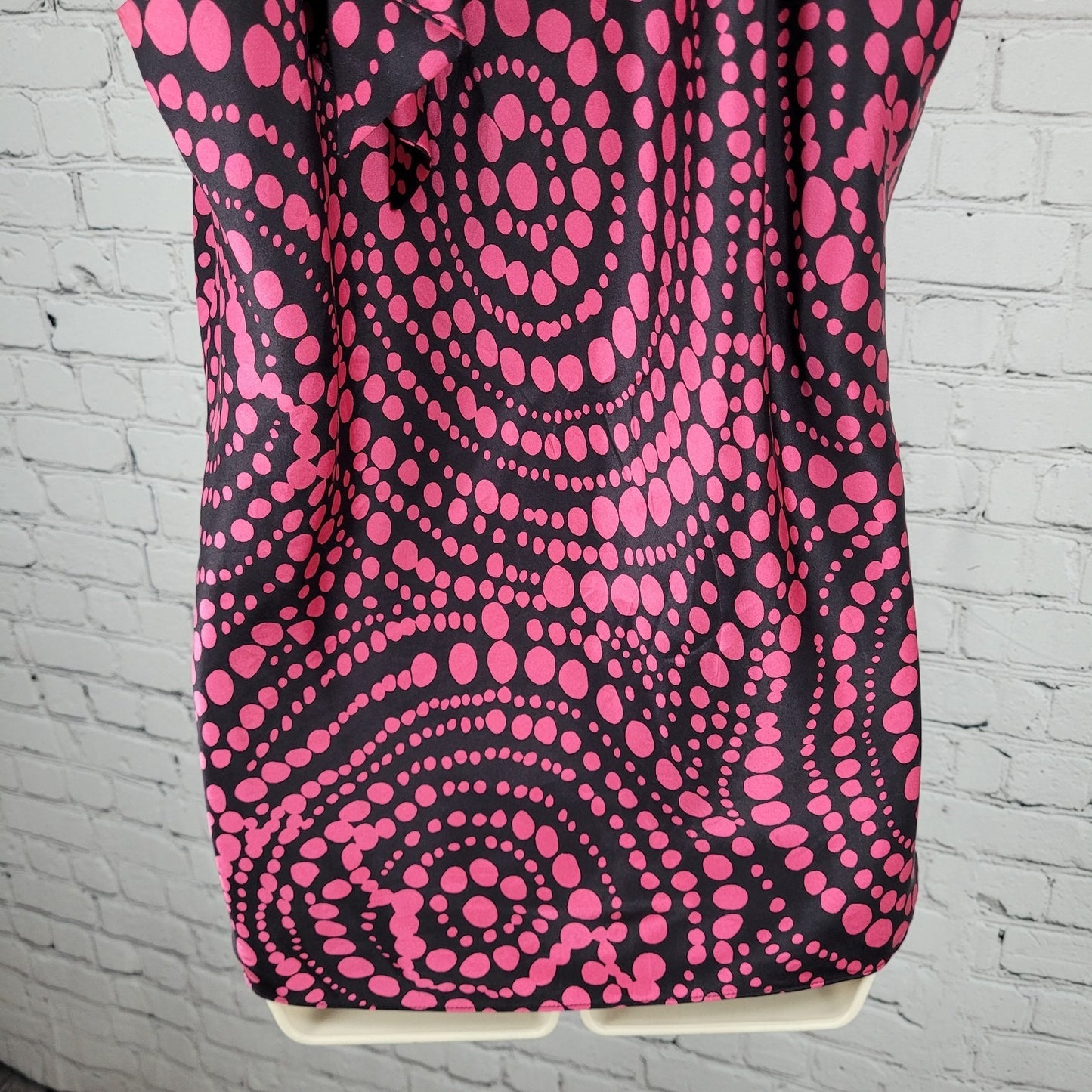 INC Black Pink 100% Silk Dots Sleeveless High Neck Tie Lined Top Blouse 14