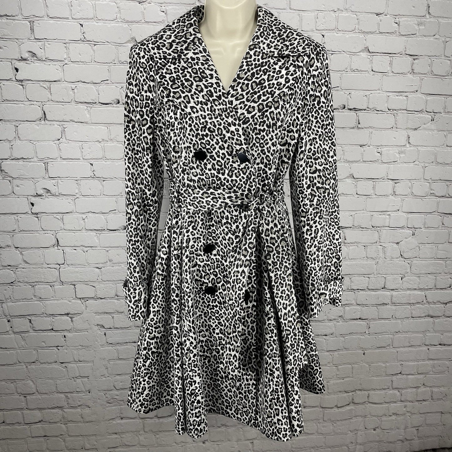 Charles Gray London Grey Leopard Button Up Lined Collared Peacoat Size Large L