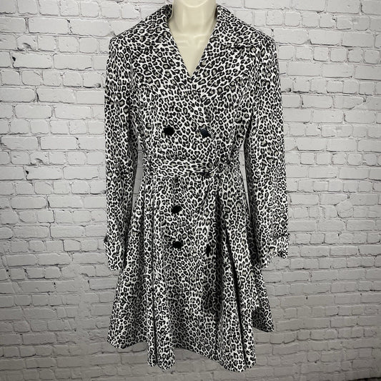Charles Gray London Grey Leopard Button Up Lined Collared Peacoat Size Large L