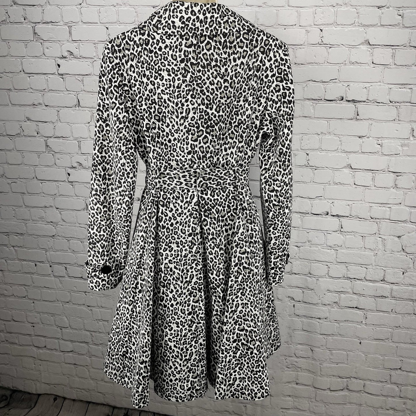 Charles Gray London Grey Leopard Button Up Lined Collared Peacoat Size Large L