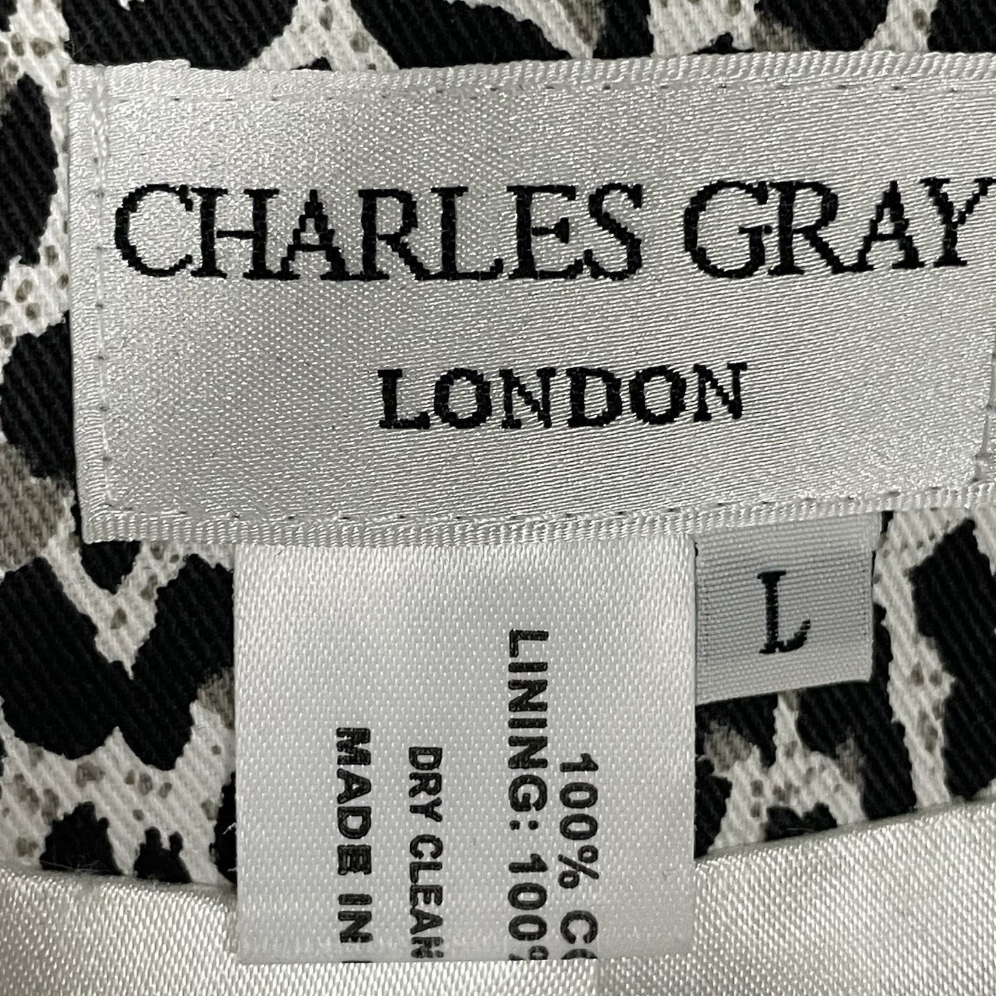 Charles Gray London Grey Leopard Button Up Lined Collared Peacoat Size Large L