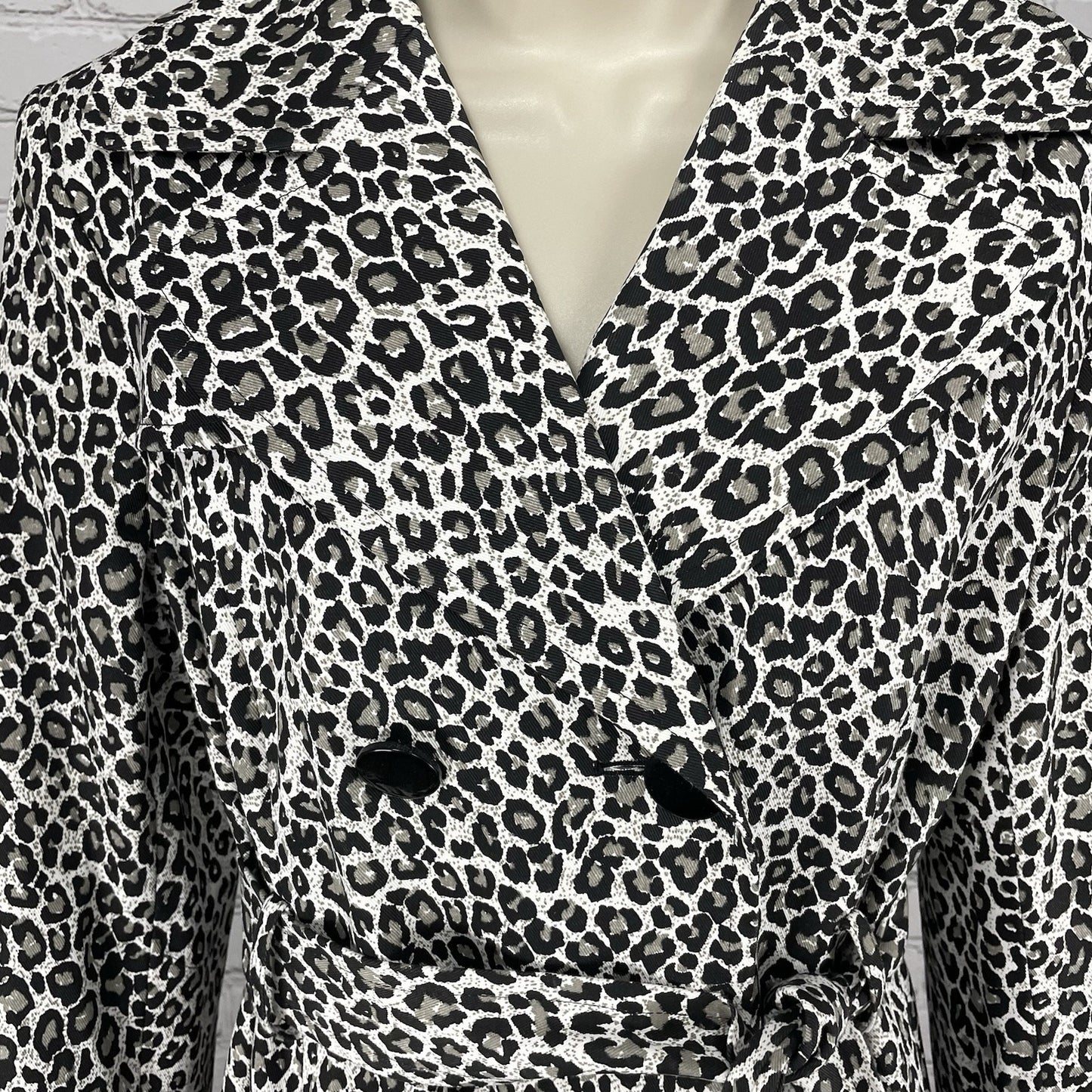 Charles Gray London Grey Leopard Button Up Lined Collared Peacoat Size Large L