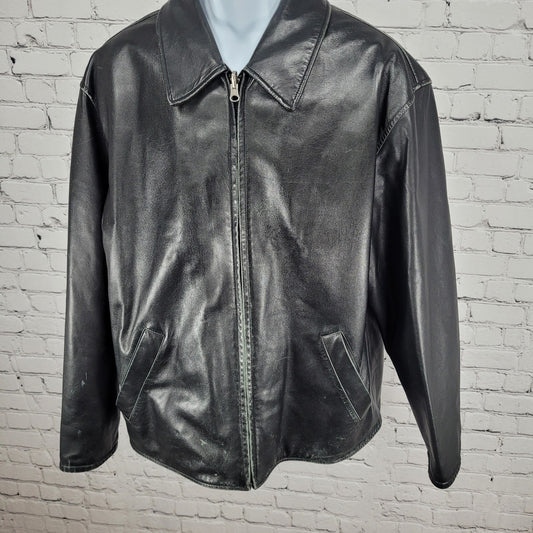 Roundtree & Yorke Black Brown Lamb Skin Leather Suede Reversible Jacket Large L