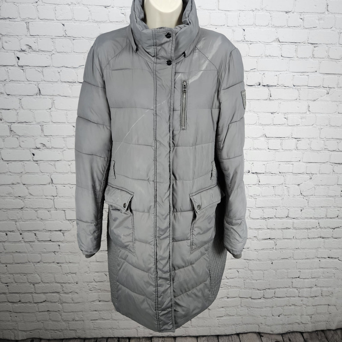 Lauren Ralph Lauren Grey Insulated Zip Parka Puffer Jacket Long Coat Large L