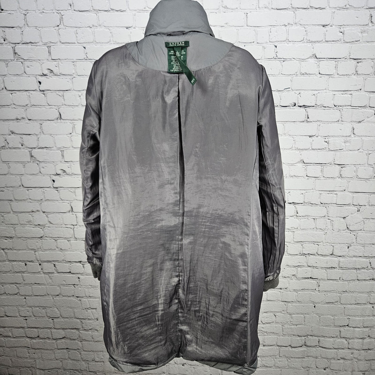 Lauren Ralph Lauren Grey Insulated Zip Parka Puffer Jacket Long Coat Large L