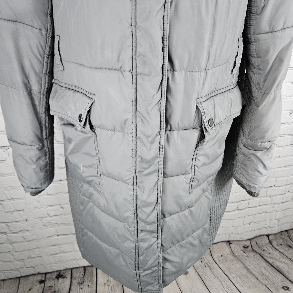 Lauren Ralph Lauren Grey Insulated Zip Parka Puffer Jacket Long Coat Large L