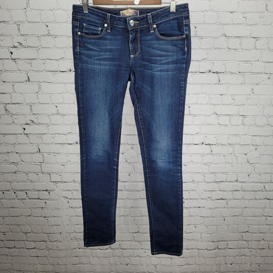 Paige Peg Skinny Blue Dark Wash Low Rise Stretch Jeans USA Made Size 27 (30x32)