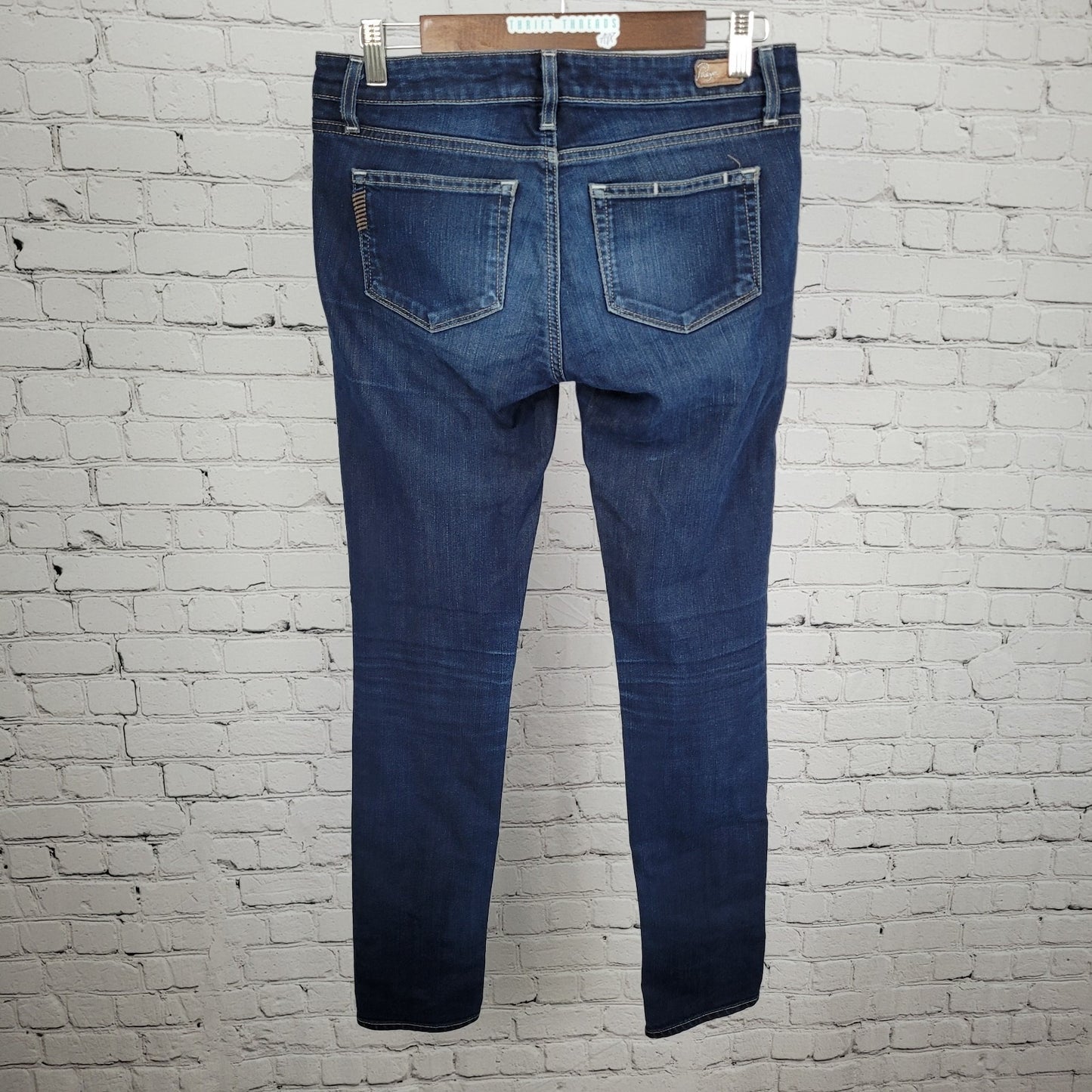 Paige Peg Skinny Blue Dark Wash Low Rise Stretch Jeans USA Made Size 27 (30x32)