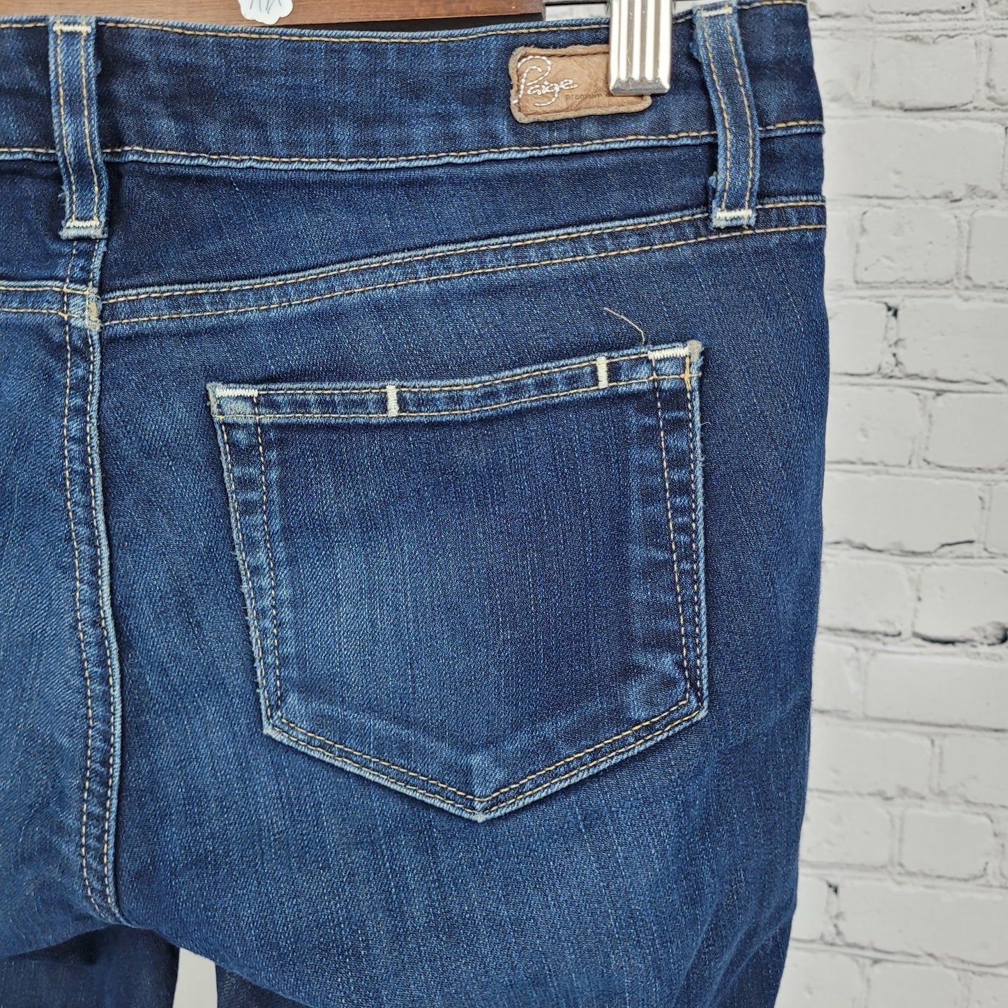 Paige Peg Skinny Blue Dark Wash Low Rise Stretch Jeans USA Made Size 27 (30x32)