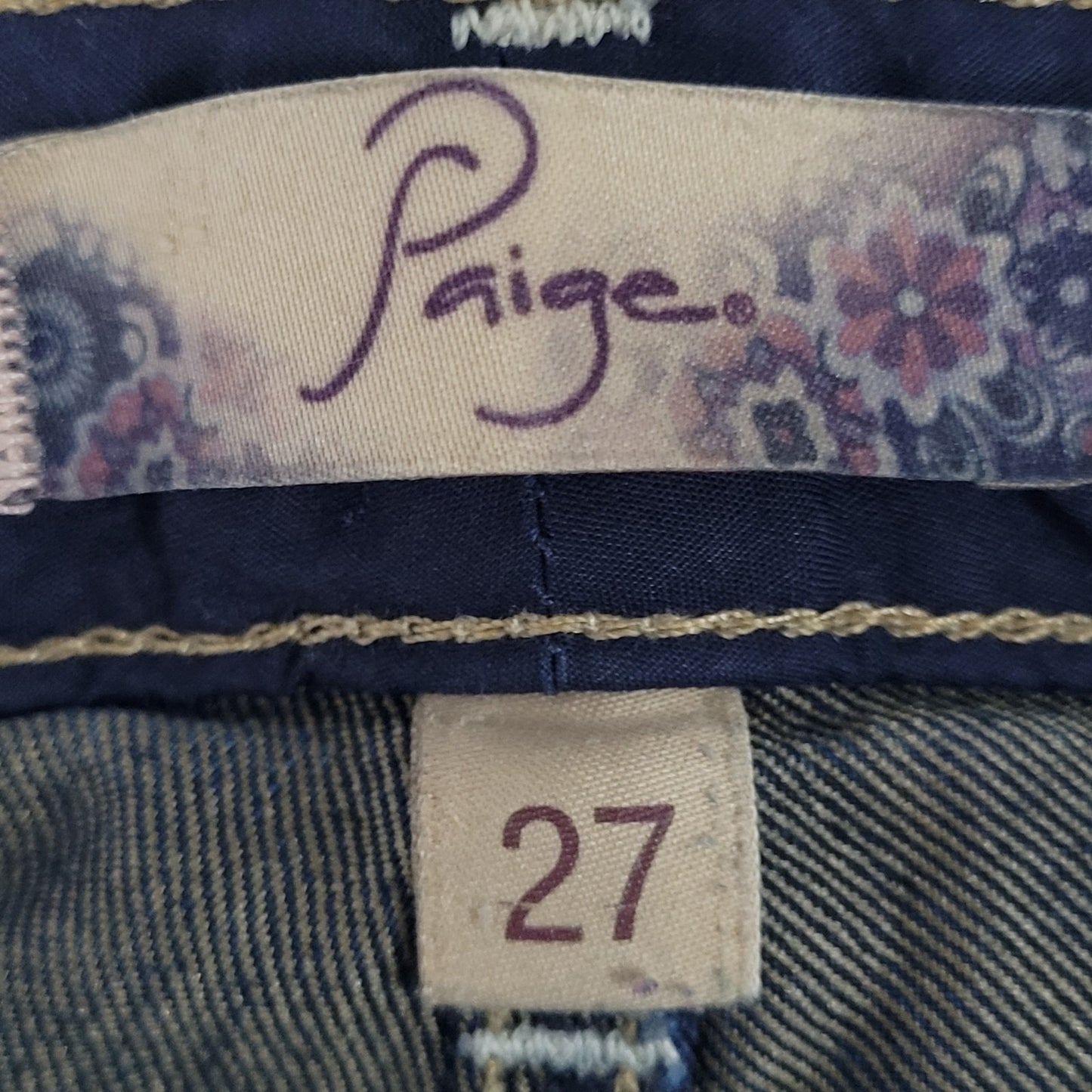 Paige Peg Skinny Blue Dark Wash Low Rise Stretch Jeans USA Made Size 27 (30x32)