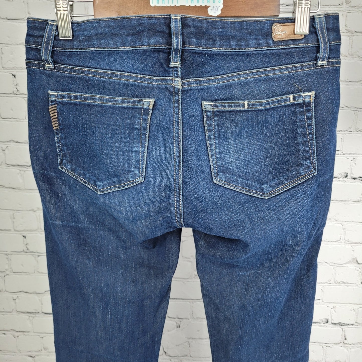 Paige Peg Skinny Blue Dark Wash Low Rise Stretch Jeans USA Made Size 27 (30x32)