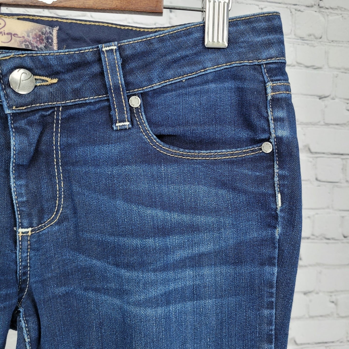 Paige Peg Skinny Blue Dark Wash Low Rise Stretch Jeans USA Made Size 27 (30x32)