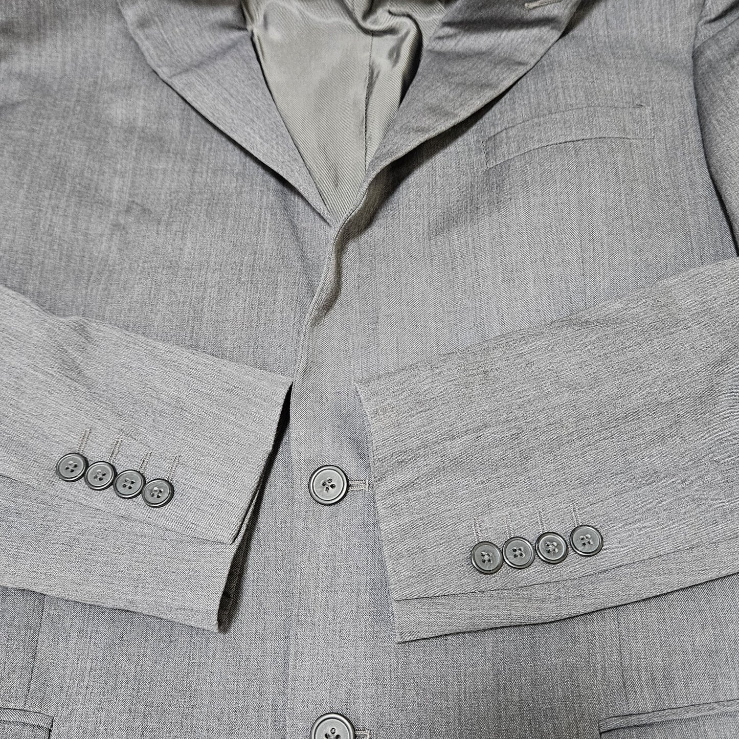 Egara Grey 100% Wool Full Suit Set 2 Piece Peak 2 Button Slim Fit Blazer 44L/38