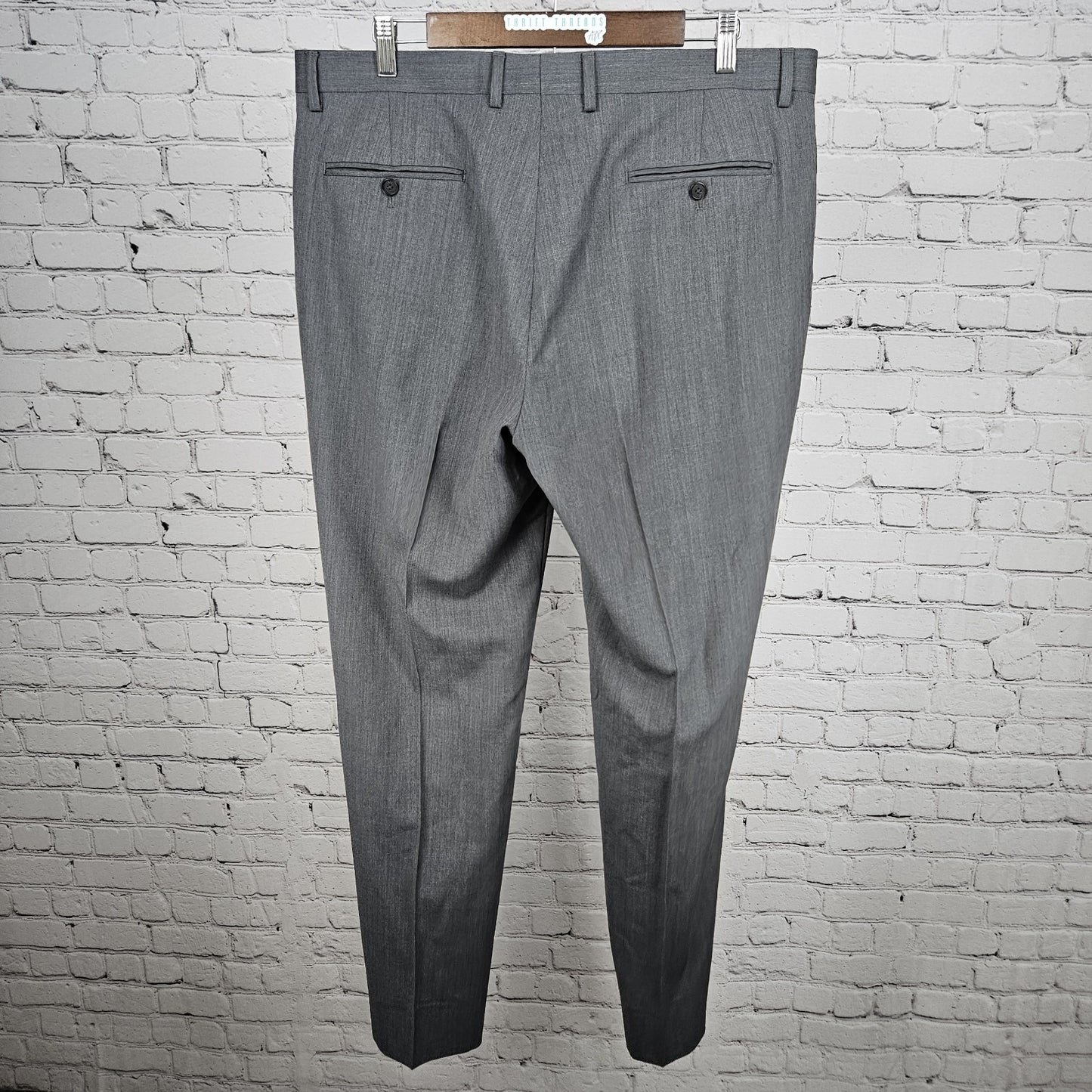 Egara Grey 100% Wool Full Suit Set 2 Piece Peak 2 Button Slim Fit Blazer 44L/38